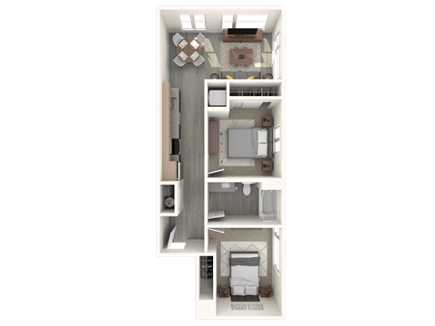 Floor plan for 2 beds, 1 bath, 712 sqft
